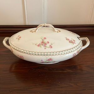 Vintage Large Oval Limoges Covered Soup Tureen with Beautiful Pink Flower Design